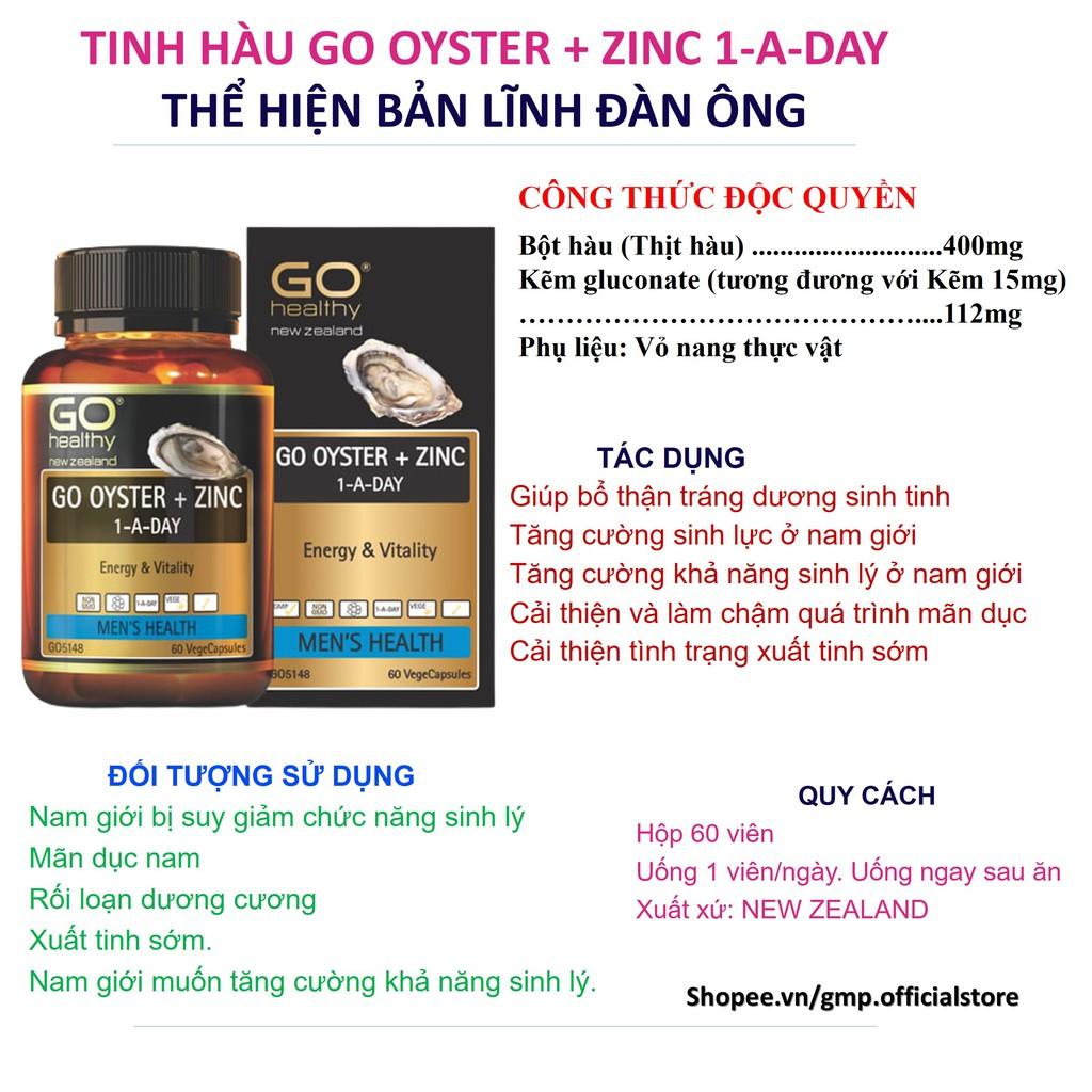 Tinh chất hàu Go Healthy OYSTER + ZINC Tăng cường sinh lý dứt điểm tình trạng Xuất tinh sớm rối loạn cương dương hộp 30 viên và 60 viên