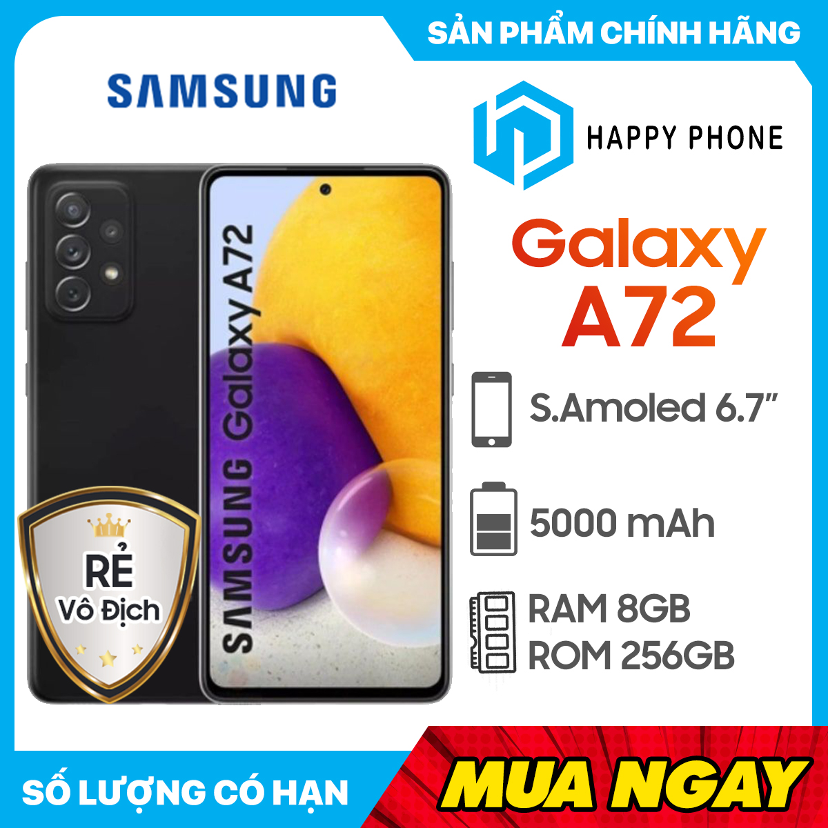 Điện Thoại Samsung Galaxy A72 (8GB/256GB) - ĐÃ KÍCH HOẠT BẢO HÀNH ĐIỆN TỬ - Hàng Chính Hãng