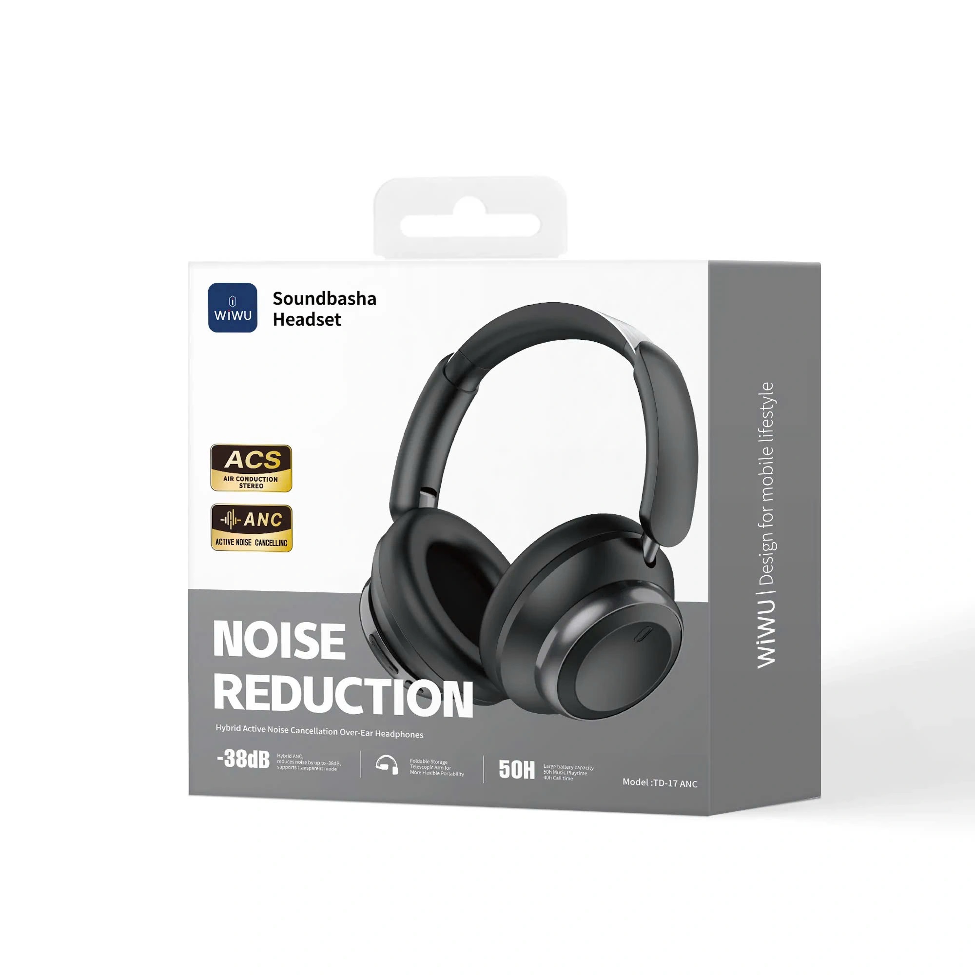 Tai Nghe chống ồn ANC Kép SilentCore Hybrid Bluetooth V6.0 không dây Hi-Res ACS WIWU Soundbasha TD-17 cho iphone ipad oppo z fold samsung - Chống Ồn Hybrid ANC, Bluetooth 6.0, Pin 50 Giờ, Âm Thanh ACS 360° - Hàng nhập khẩu