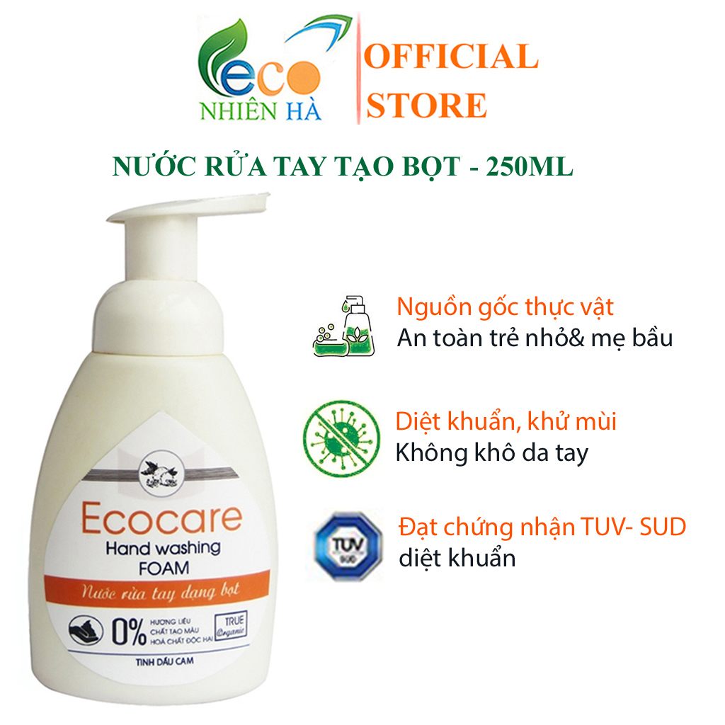 Nước rửa tay ECOCARE 250ml tinh dầu thiên nhiên, nước rửa tay tạo bọt, không khô da tay