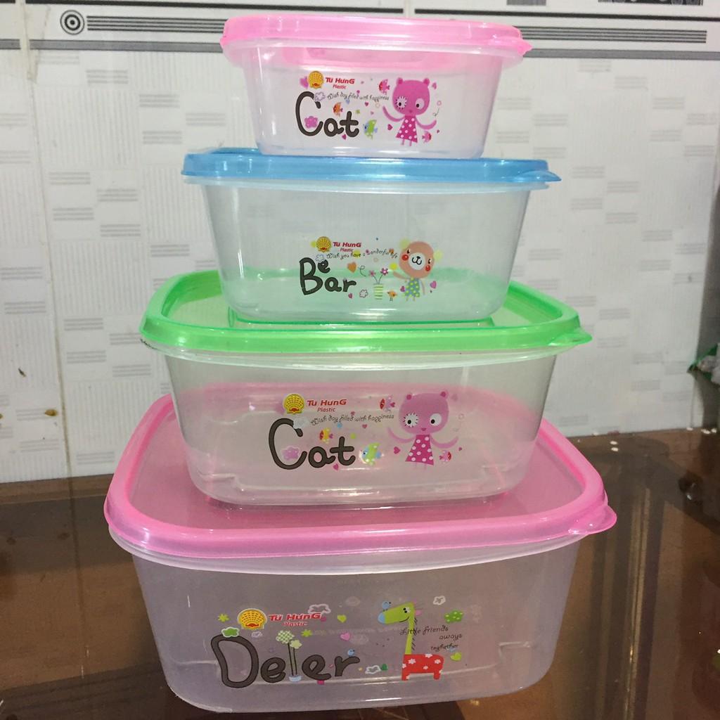 Bộ 4 hộp nhựa đựng thực phẩm đủ size tứ hưng