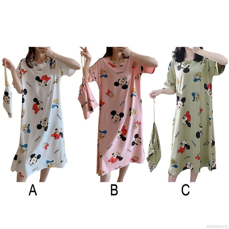 Đầm Ngủ Ngắn Tay In Họa Tiết Hoạt Hình Xinh Xắn Dành Cho Nữ