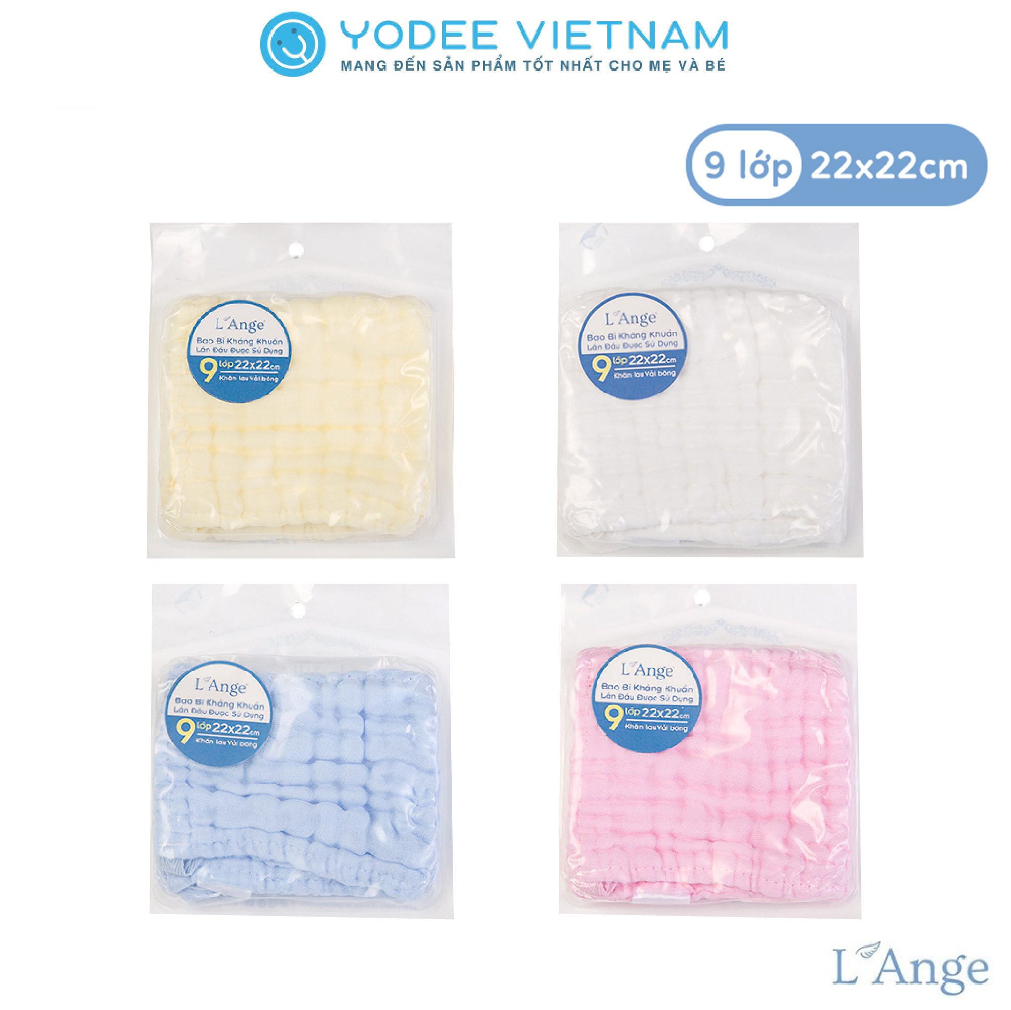 L'Ange Khăn sữa/Khăn lót đầu/Khăn lau mặt/Khăn yếm vải bông 9 lớp 22x22cm (set 1 cái)