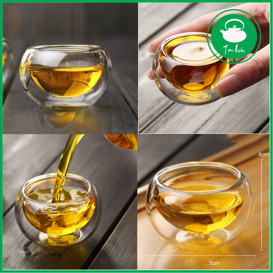 Chén trà thủy tinh chịu nhiệt 2 lớp 50ml