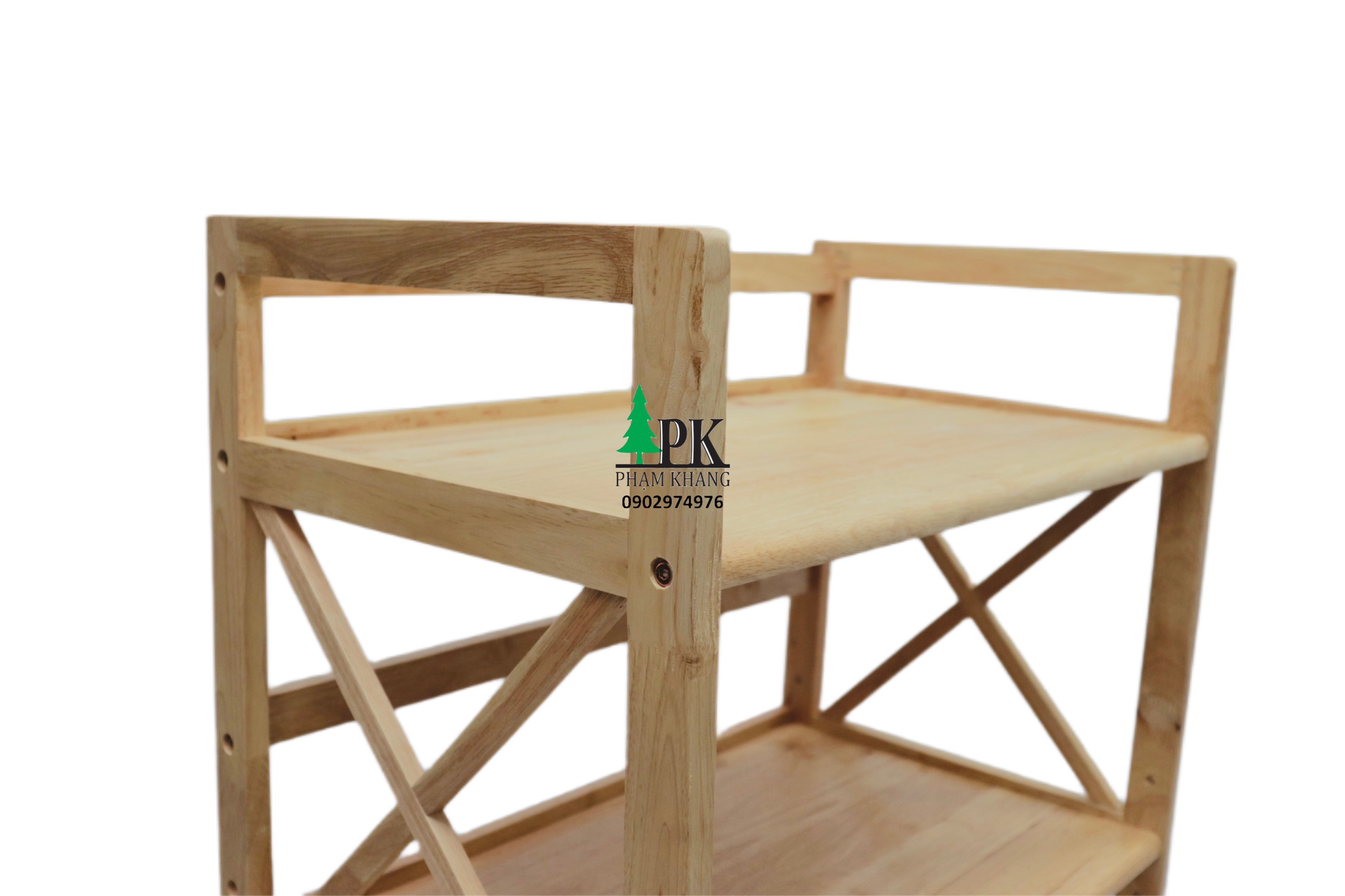 Kệ lò vi sóng gỗ 4 tầng Phạm Khang - Gỗ cao su tự nhiên màu Gỗ Tự Nhiên/ Vàng Cherry - Kích thước rộng 62 cm