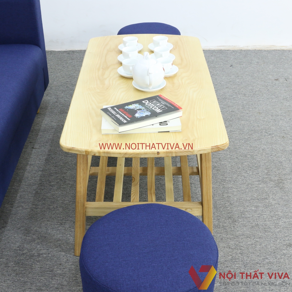 Bộ Bàn Ghế Sofa Nệm Bọc Nỉ Màu Xanh Dương 4 Món Gọn Đẹp Giá Rẻ