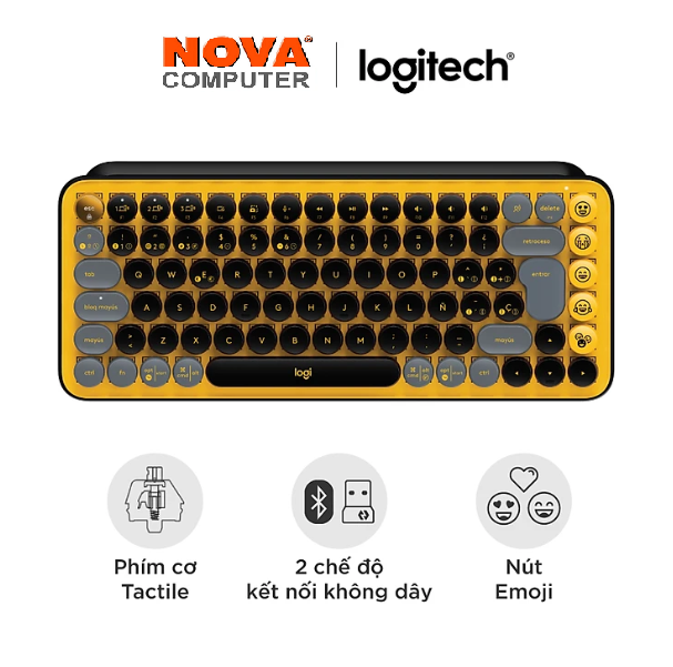 Bàn phím cơ học không dây Bluetooth Logitech POP Keys kết nối đa thiết bị các phím Emoji tùy chỉnh - Hàng chính hãng