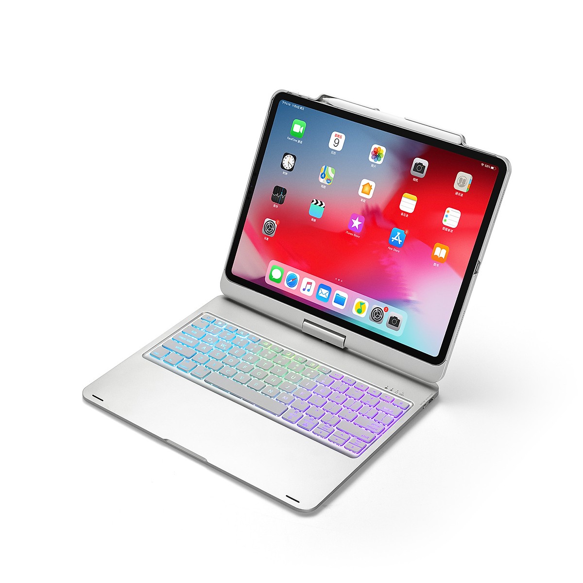 Bàn phím Bluetooth F17 dành cho IPAD PRO 12.9 inch (2018) có thể xoay 360 độ có đèn nền 7 màu