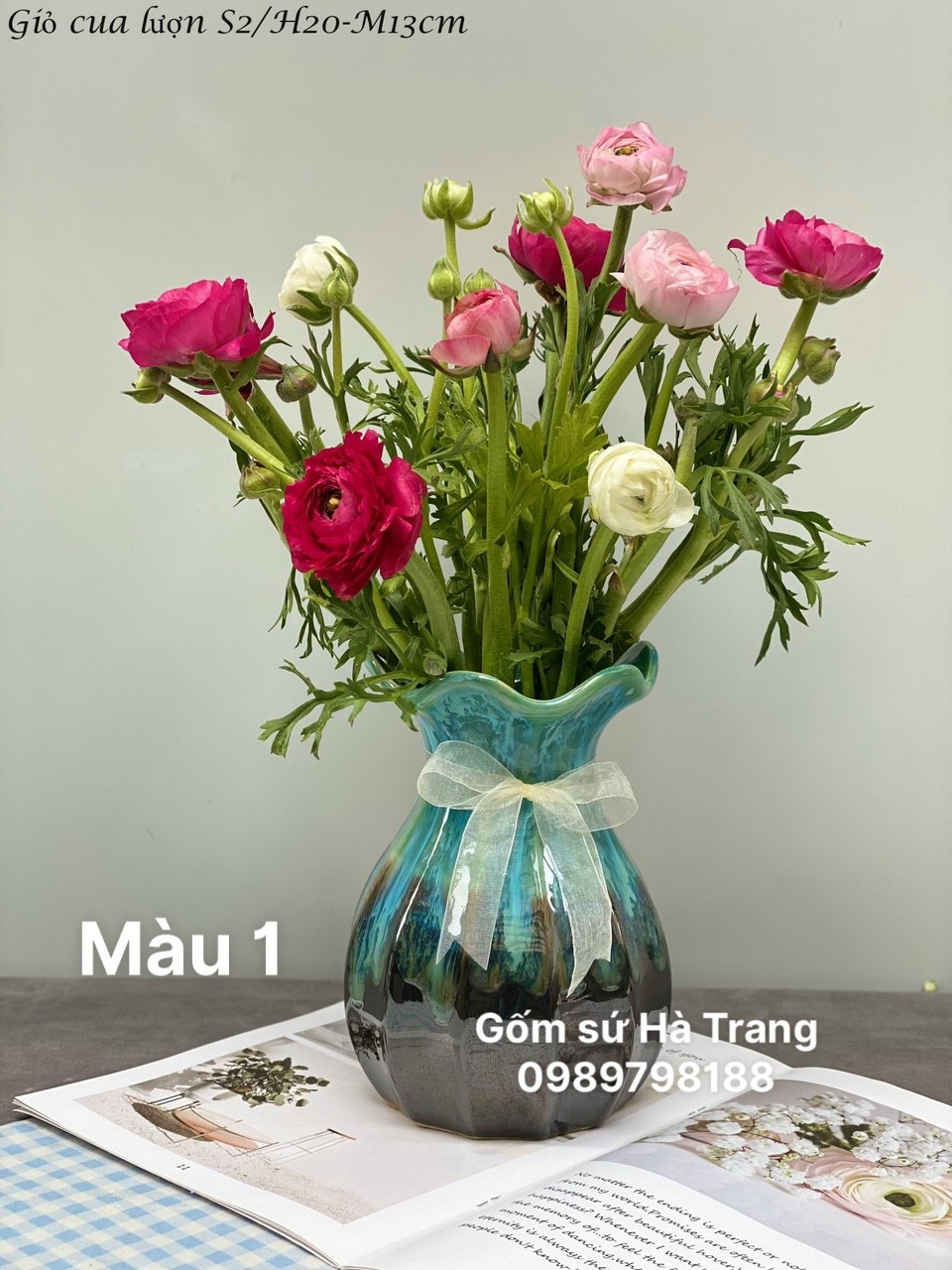 Lọ hoa gốm sứ Bát Tràng cao cấp men hoả biến ngân hà dáng giỏ cua cao 20cm
