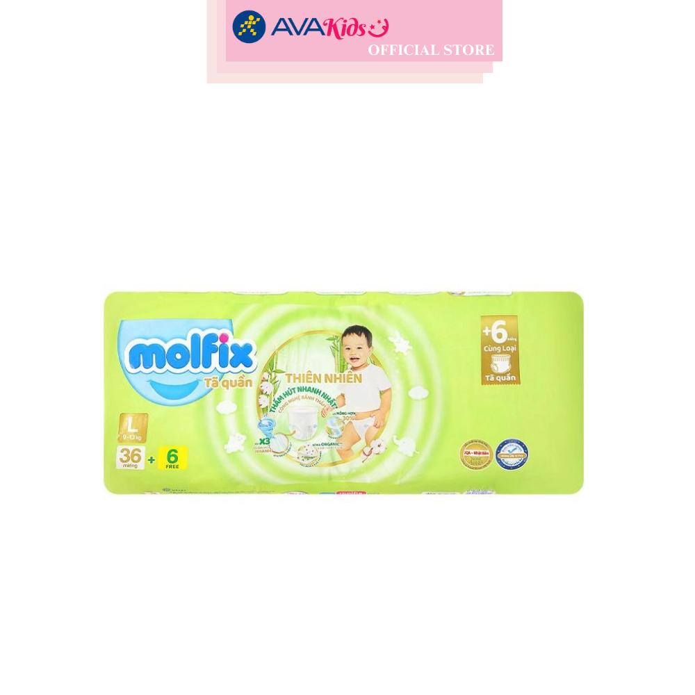 Tã quần Molfix thiên nhiên size L 36 + 6 miếng (9 - 13 kg)