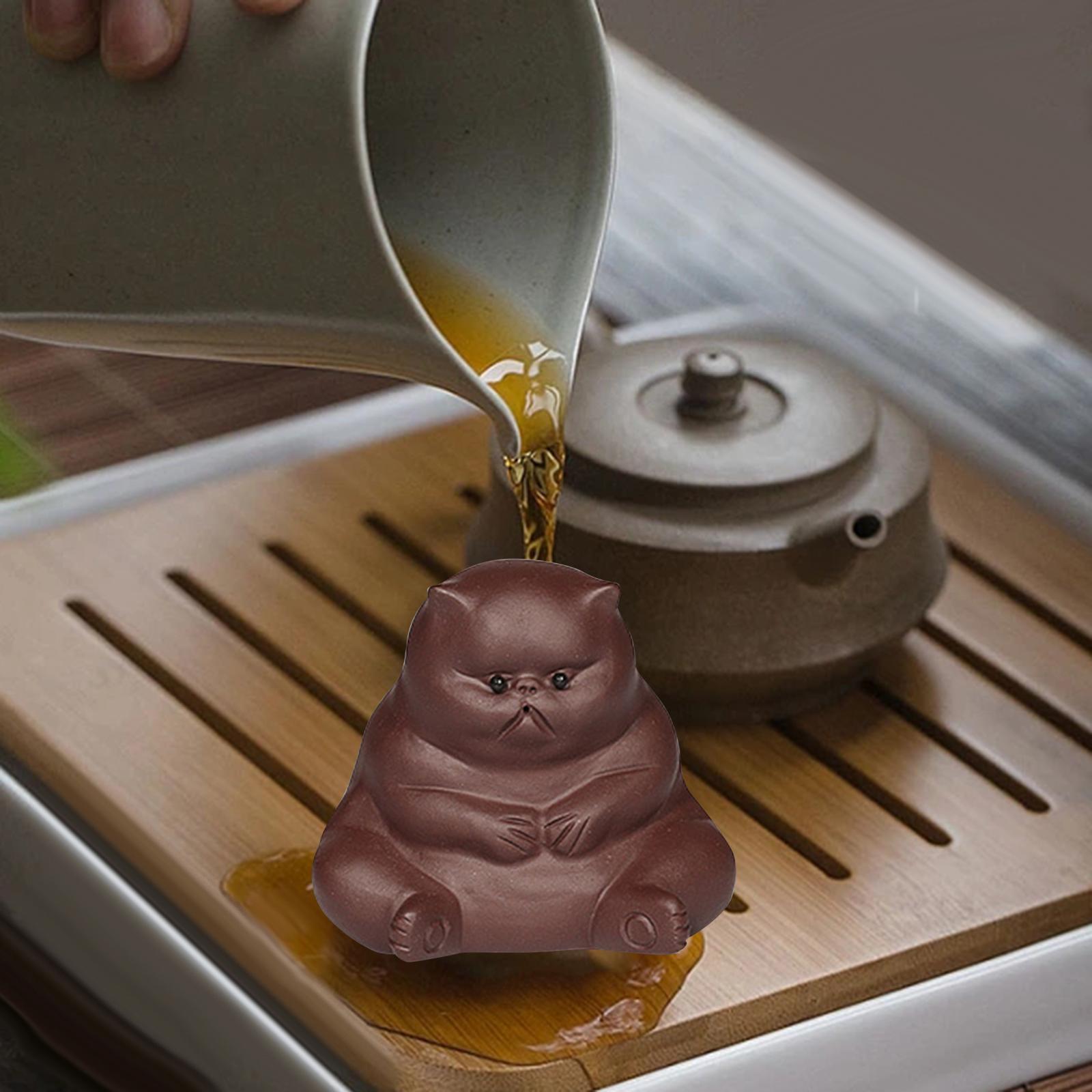 Statue Clay Tea Pet Dining Room Home Decor Miniature Kitten Figurines Kitty Sculpture for Bookshelf Dorm Living Room Cabinet