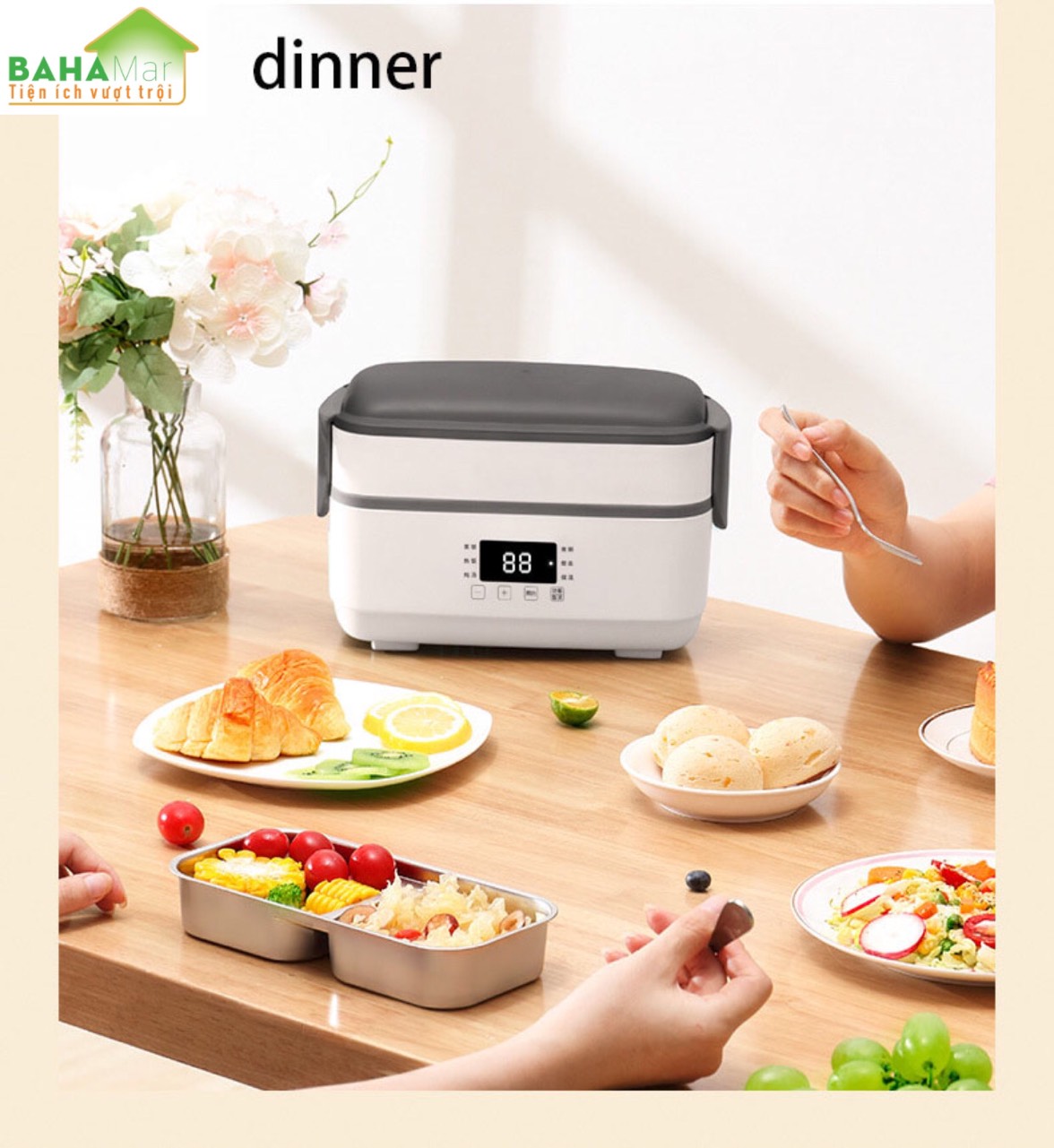 NỒI CƠM ĐIỆN MINI ĐA NĂNG TỰ ĐỘNG CHỈNH THỜI GIAN - HỘP HÂM NÓNG THỨC ĂN "BAHAMAR" Có 6 chức năng