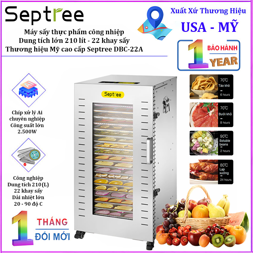 Máy sấy thực phẩm công nghiệp 22 khay. Thương hiệu Mỹ cao cấp Septree DBC-22A. Hàng chính hãng