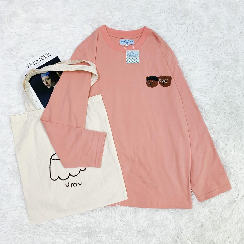 Áo Thun Tay Dài Unisex Thêu ĐẦU GẤU Thu Đông