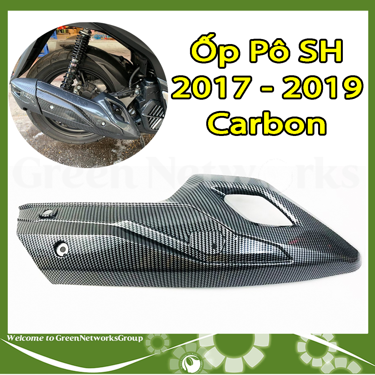 Ốp pô Carbon xe Sh 125 150 - Chụp ốp pô Sh 2017 - 2019 Carbon Green Networks Group ( 1 Cái )