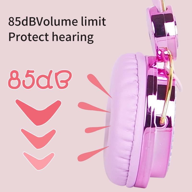 Hoạt Hình Mèo Có Dây Tai Nghe Bé Gái Con Gái Nhạc Stereo Tai Nghe Máy Tính Điện Thoại Tai Nghe Trẻ Em Tặng Kèm Mic