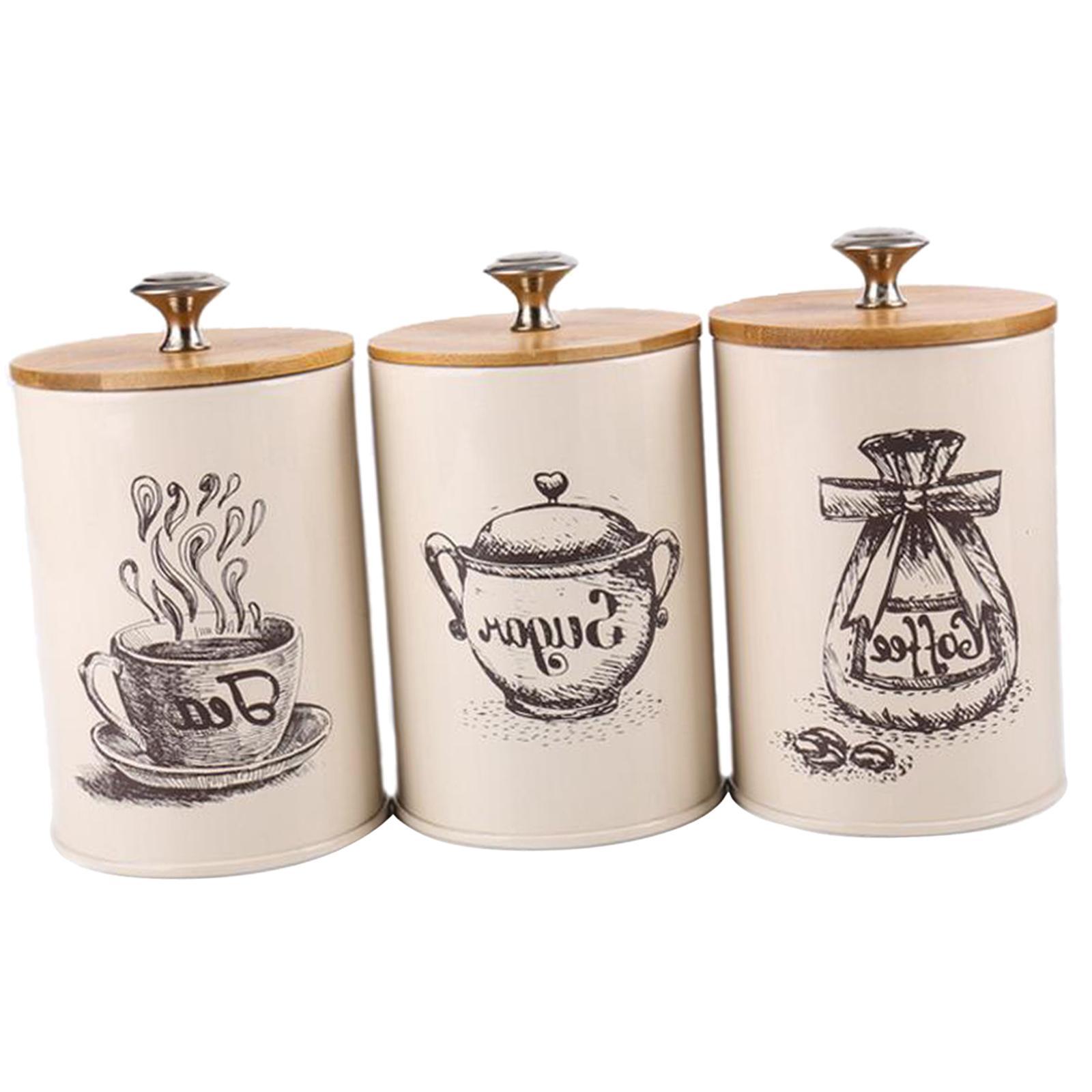 3Pcs coffee and sugar Kitchen Storage Pots Containers Tins