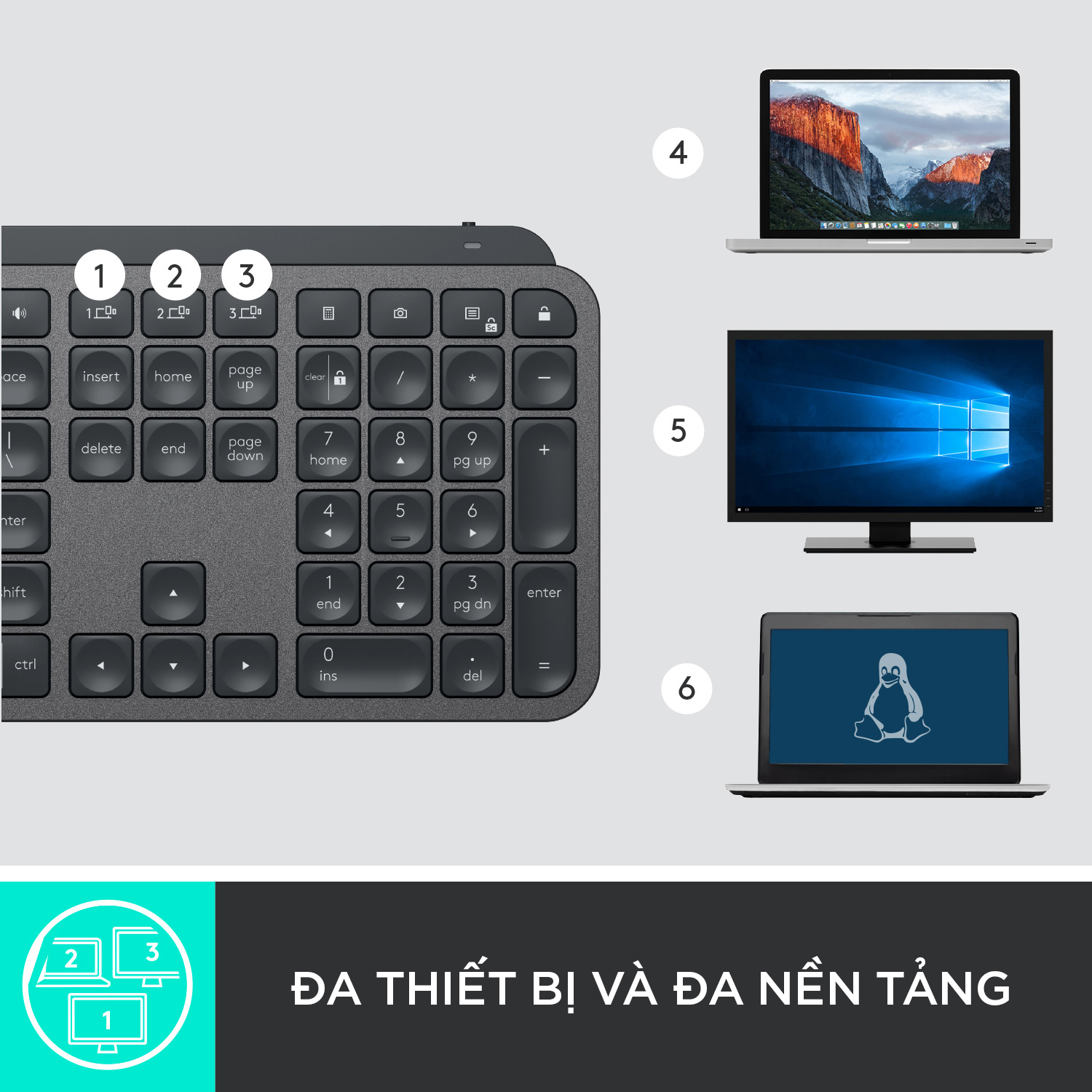 Bàn phím không dây Bluetooth Logitech MX Keys - đa thiết bị, sạc nhanh, Mac/ PC - Hàng chính hãng