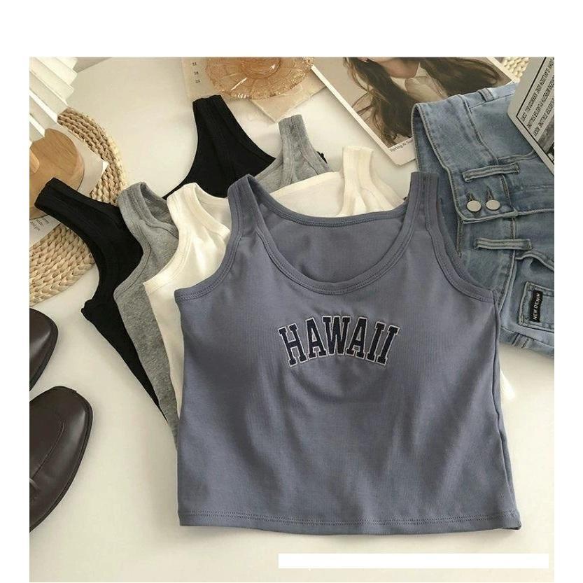 Áo ba lỗ chữ Hawaii có đệm mút liền áo, dáng croptop Tank Top, chất thun tăm cogiãn, nhiều màu để lựa chọn. Nữ Women Cotton Dáng Ngắn