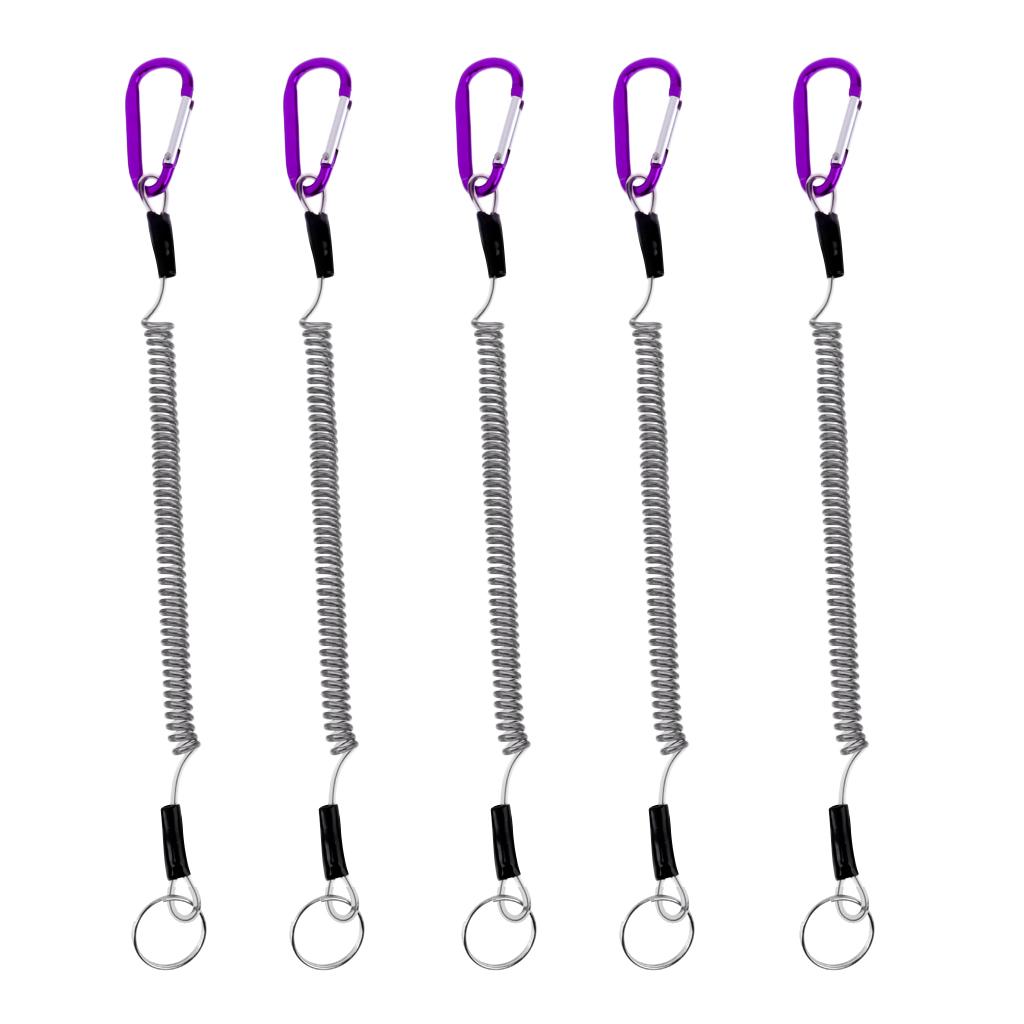 Retractable Fishing Lanyards Safety Ropes Coiled Tether Cords 5pcs Purple