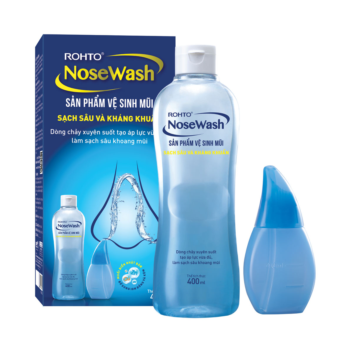 Bộ Sản Phẩm Vệ Sinh Mũi Rohto Nosewash: Bình Vệ Sinh Mũi Easy Shower + Bình Dung Dịch (400ml)