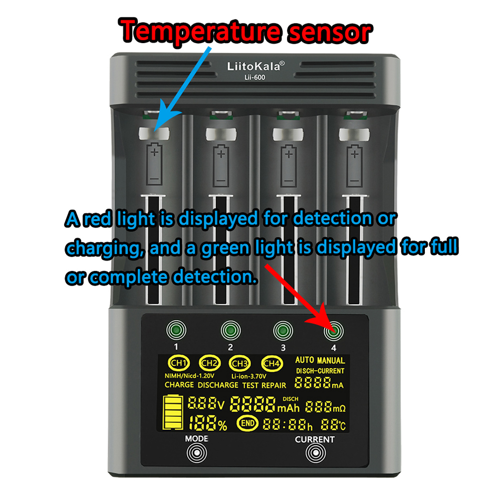 Bộ sạc pin LiitoKala lii-600 Li-ion-3.7V Ni-MH1.2V 4 khe cắm