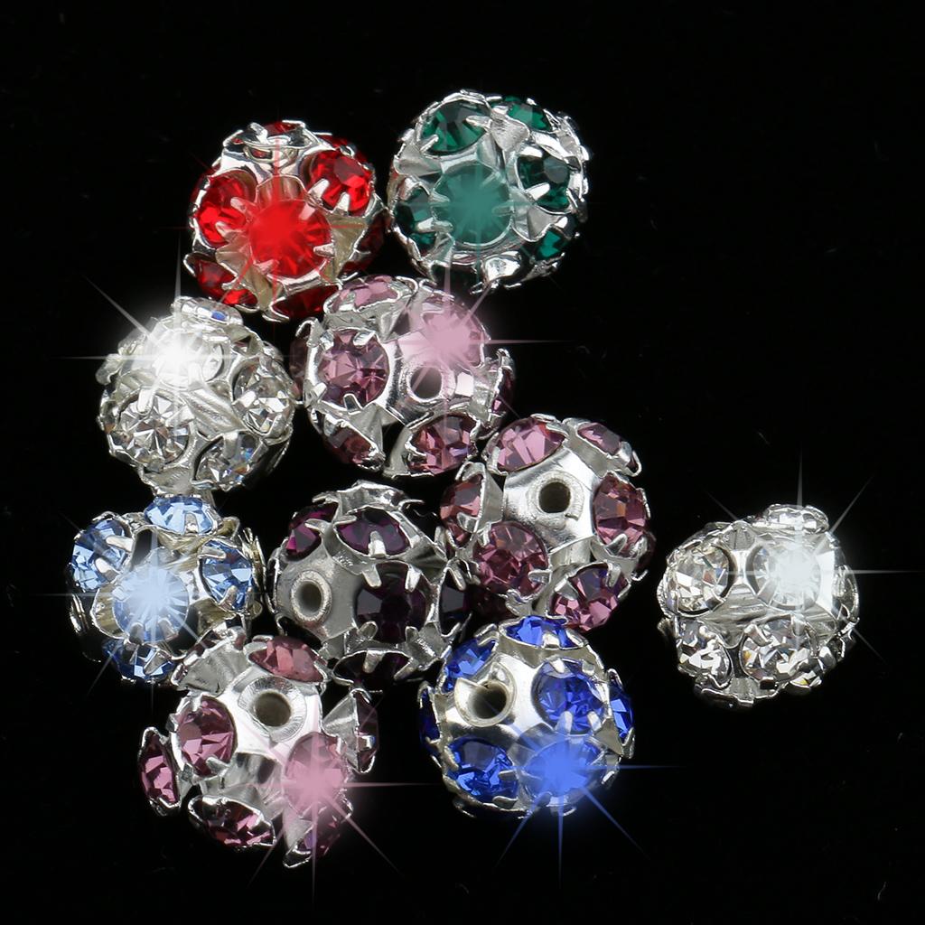 10pcs Round Metal Crystal Beads for Beading Jewelry Making DIY Bracelet 8mm