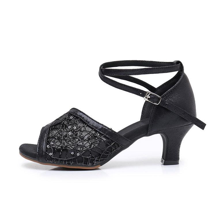 Giày khiêu vũ khiêu vũ người phụ nữ Latin sequins cao gót lớn Salsa Tango Latin Dance Shoes Woman Giày cao gót 5,5 cm Color: 5.5cm Black Shoe Size: 39