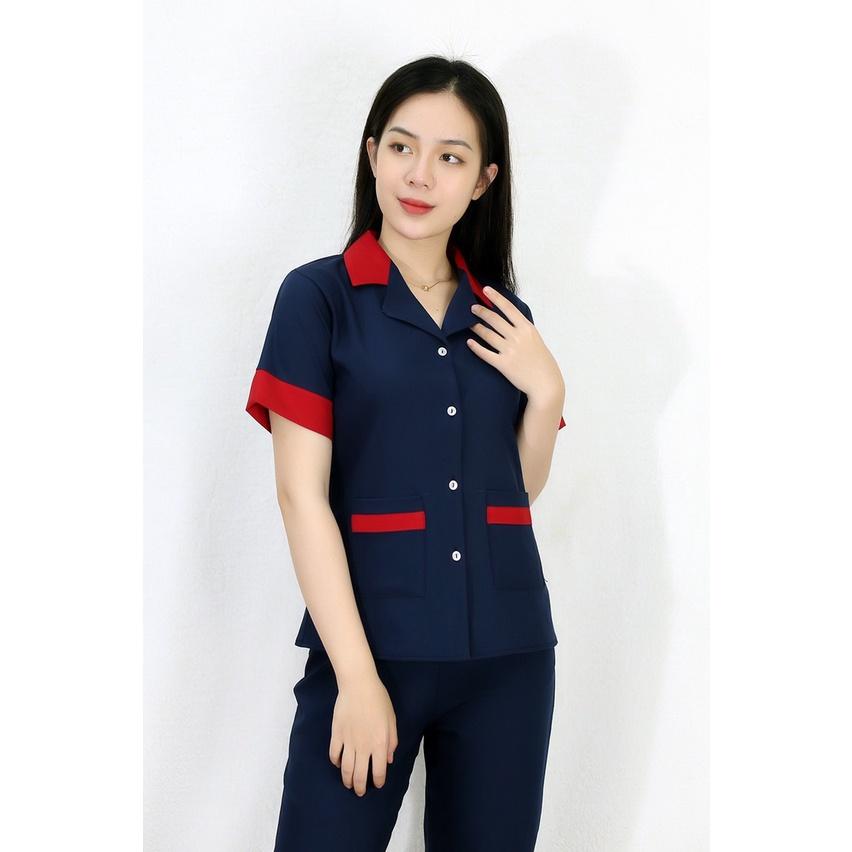 Bộ đồ bộ Pijama XANH ĐEN PHA CỔ ĐỎ CỰC XINH vải siêu lụa - Thoải Mái Nhẹ Nhàng co giãn nhẹ