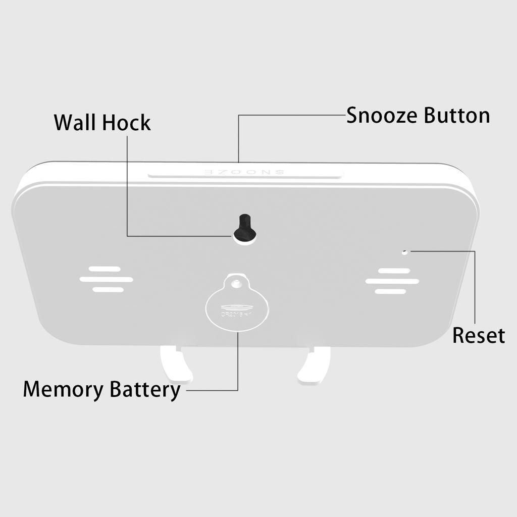 Digital Alarm Clock Portable Mirror Surface Snooze Clock USB Charging White