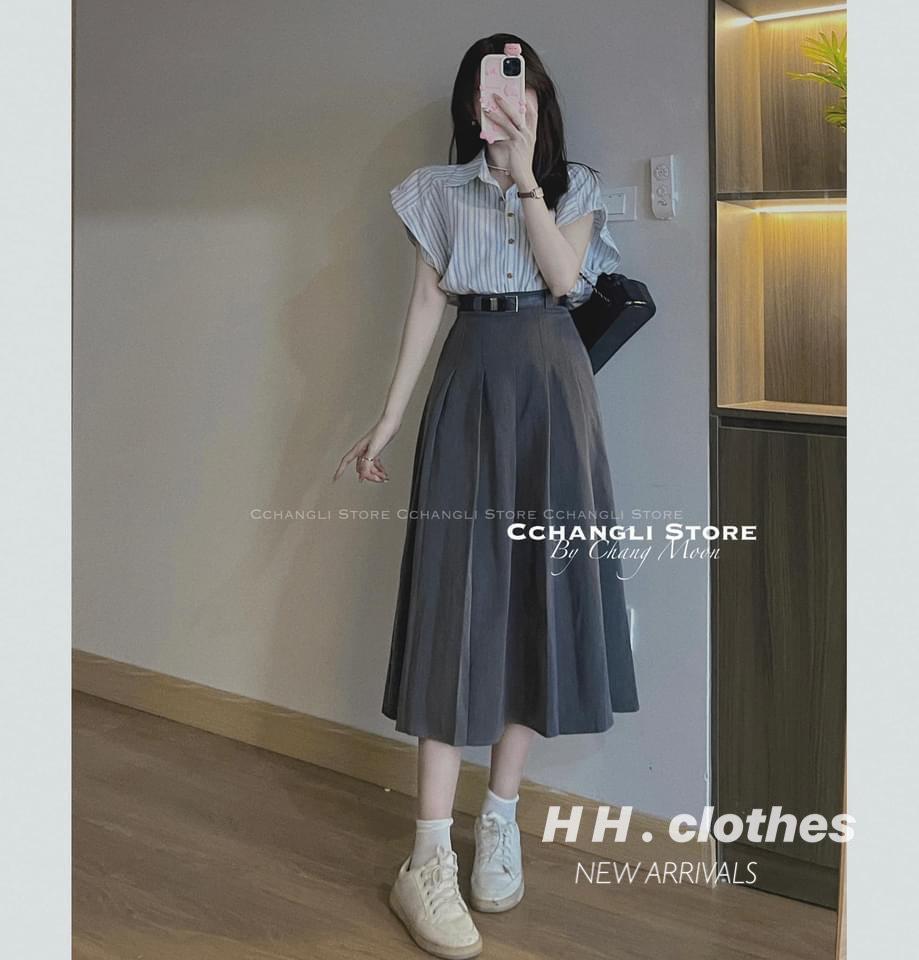 SET ĐI CHƠI, SET 2 MÓN ÁO SƠ MI TAY CÁNH DƠI PHỐI CHÂN VÁY DÀI KÈM ĐAI CỰC HOT