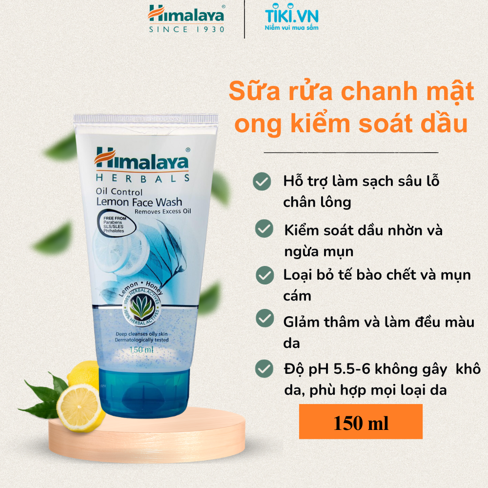 Sữa Rửa Mặt Chanh Kiểm Soát Dầu Loại Bỏ Dầu Thừa Himalaya Herbals
