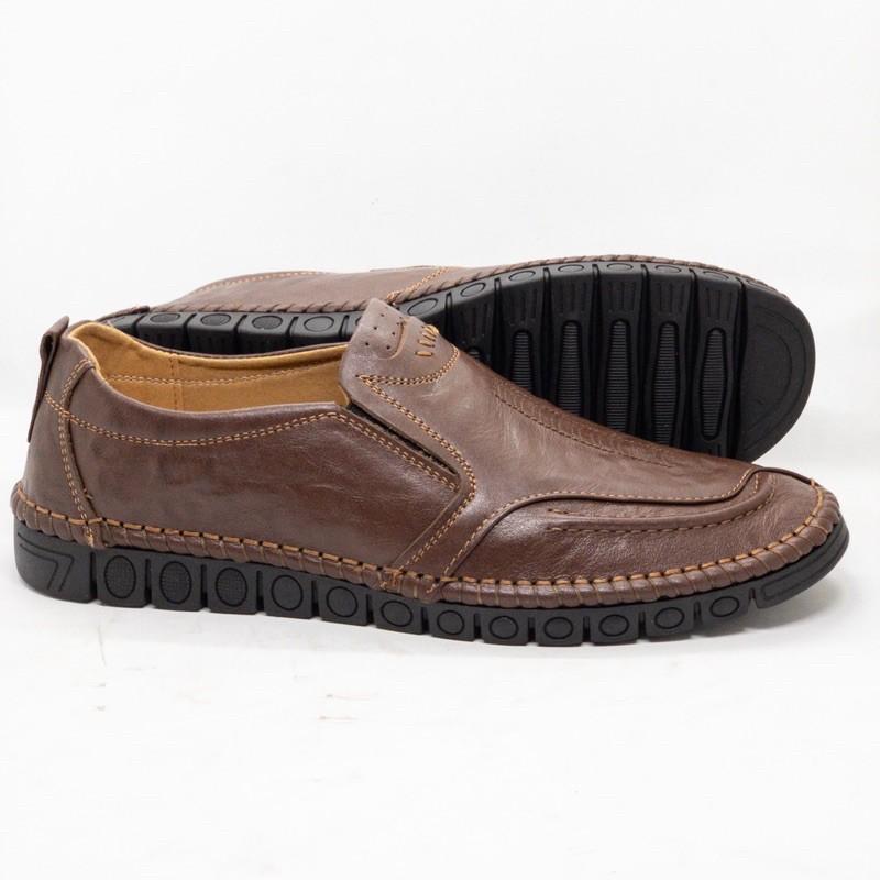 Giầy lười nam màu nâu siêu mềm Tomshoes, cam kết da thật 100%