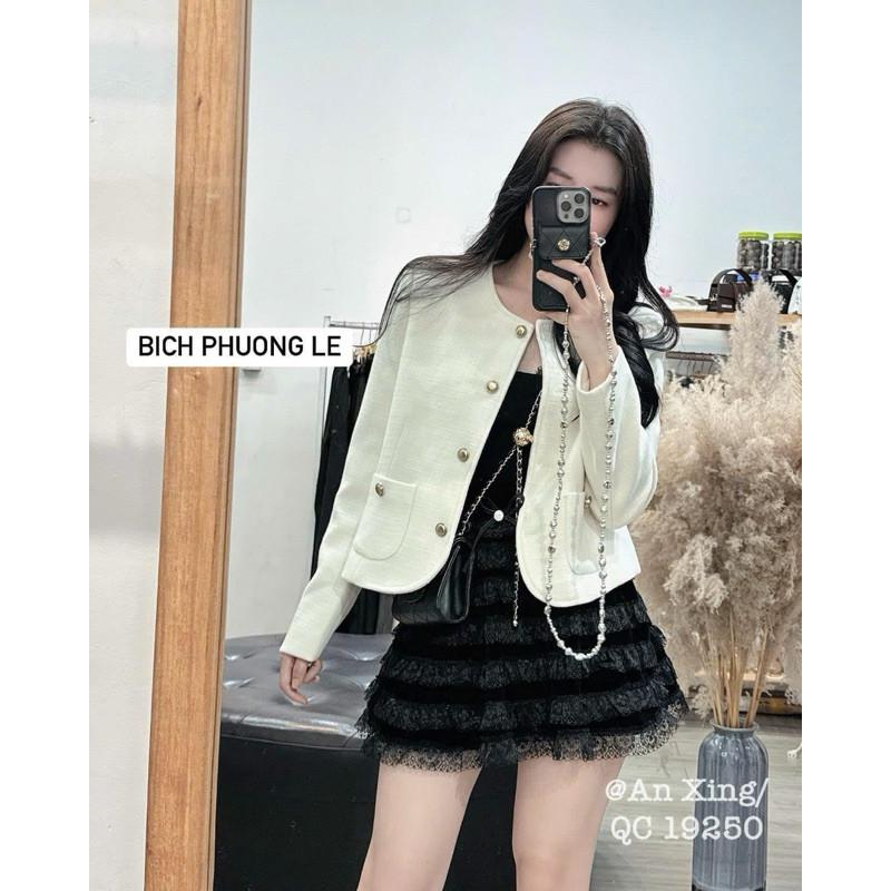 Áo khoác dạ hai lớp chất đẹp cổ tròn khuy đồng hai túi có đệm vai chuẩn QC AX BY JOLIE