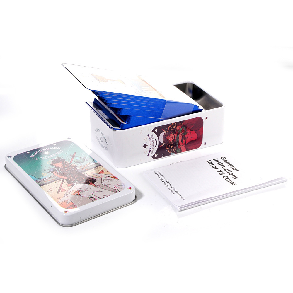 Bộ Bài The White Numen Tarot Hộp Thiếc Mạ Cạnh Xanh 78 Lá Tặng Đá Thanh Tẩy