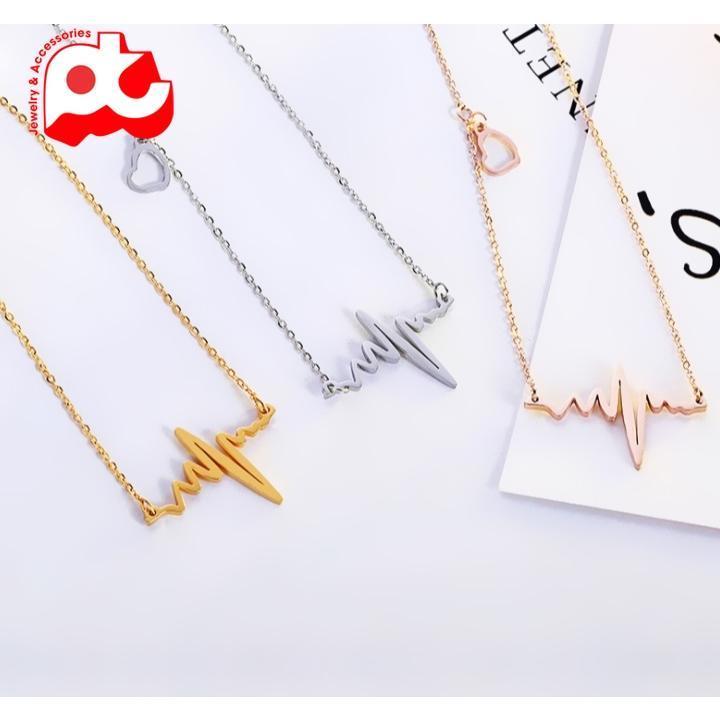 Dây chuyền nữ titan nhịp tim cách điệu trái tim rổng thép không gỉ trangsucpt có 3 màu sắc DCNUT12
