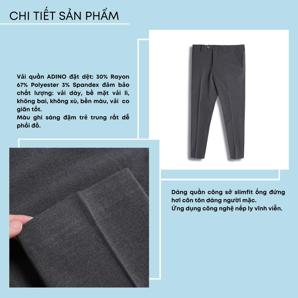 Quần tây nam màu ghi đậm ADINO vải rayon polyester dày không bai không xù co giãn dáng công sở ống đứng hơi côn QA131