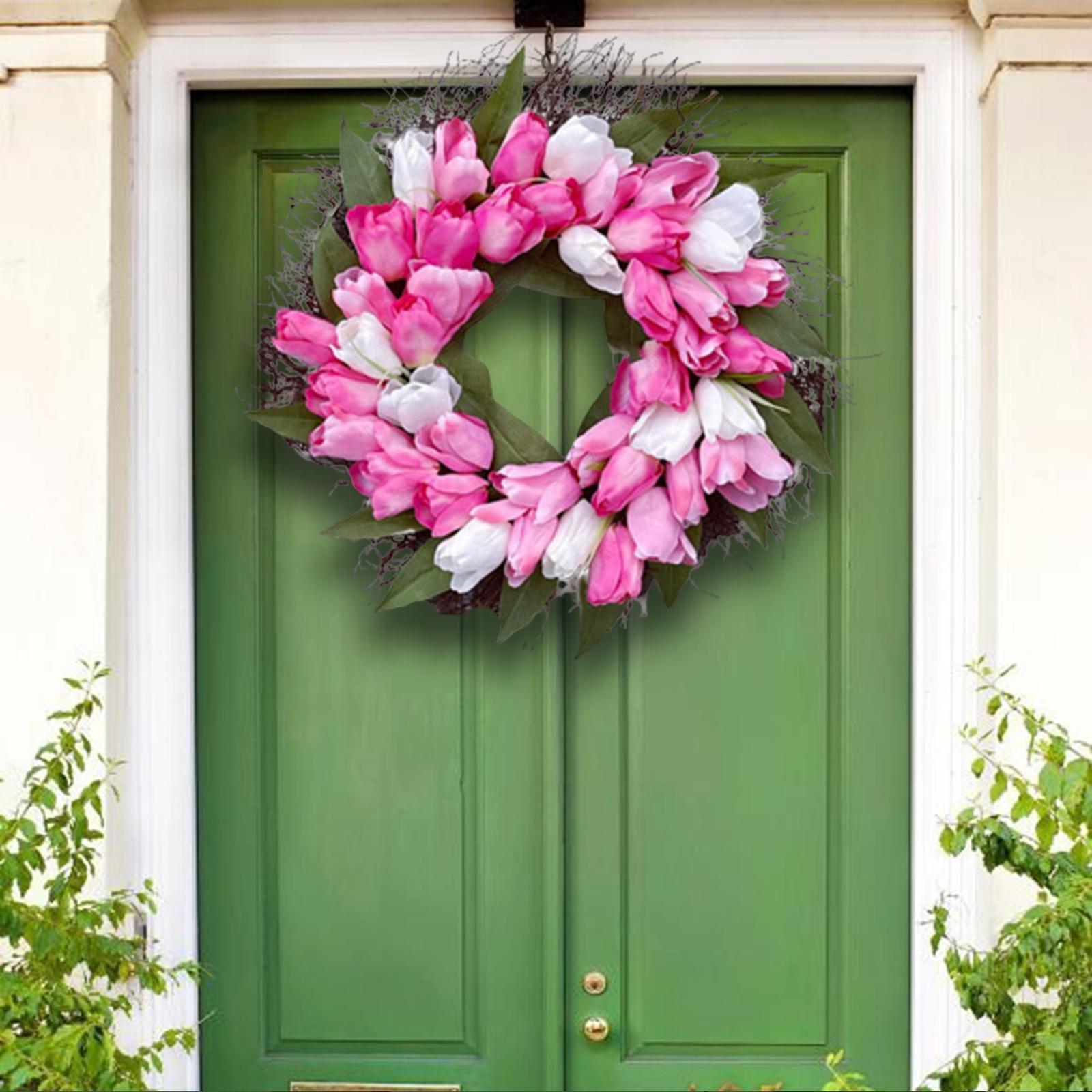 Pink Artificial  Flower Wreath  Front Door