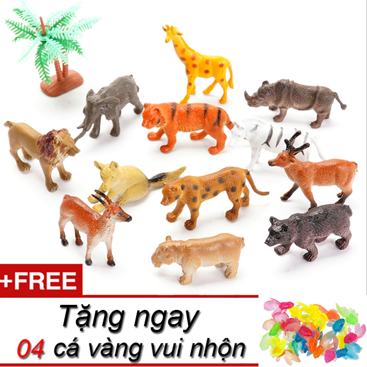 Đồ chơi động vật 12 con thú rừng A130 sống động  (5-7cm) tặng kèm 04 cá vàng đáng yêu