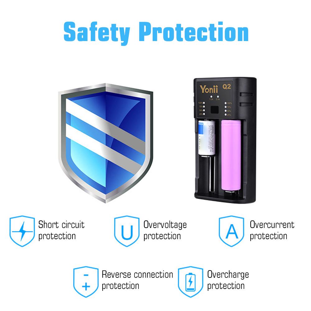 Bộ sạc pin YONII Q2 USB 2 Khe cắm cho 18650 18350 26650 10440 14500 16340 3.7V Li-ion AA AAA NiMH
