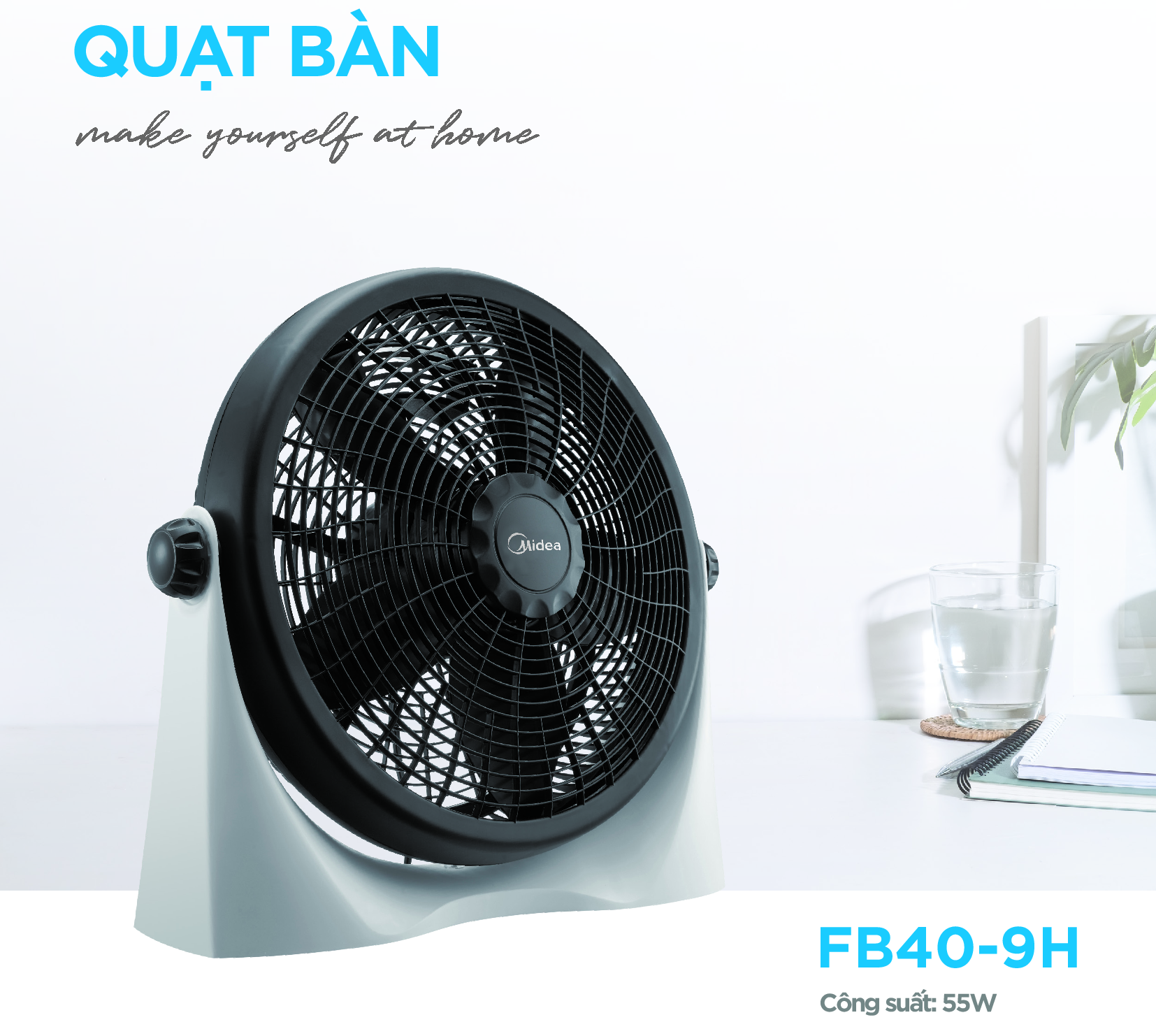 Quạt Hộp, Quạt Để Bàn 5 Cánh Midea FB40-9H (Quạt Điện Hàng Chính Hãng, Công suất