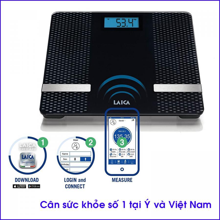 Cân đo tỷ lệ Mỡ/Nước/Cơ/Kcal kết nối Bluetooth LAICA PS7002 (ITALY)