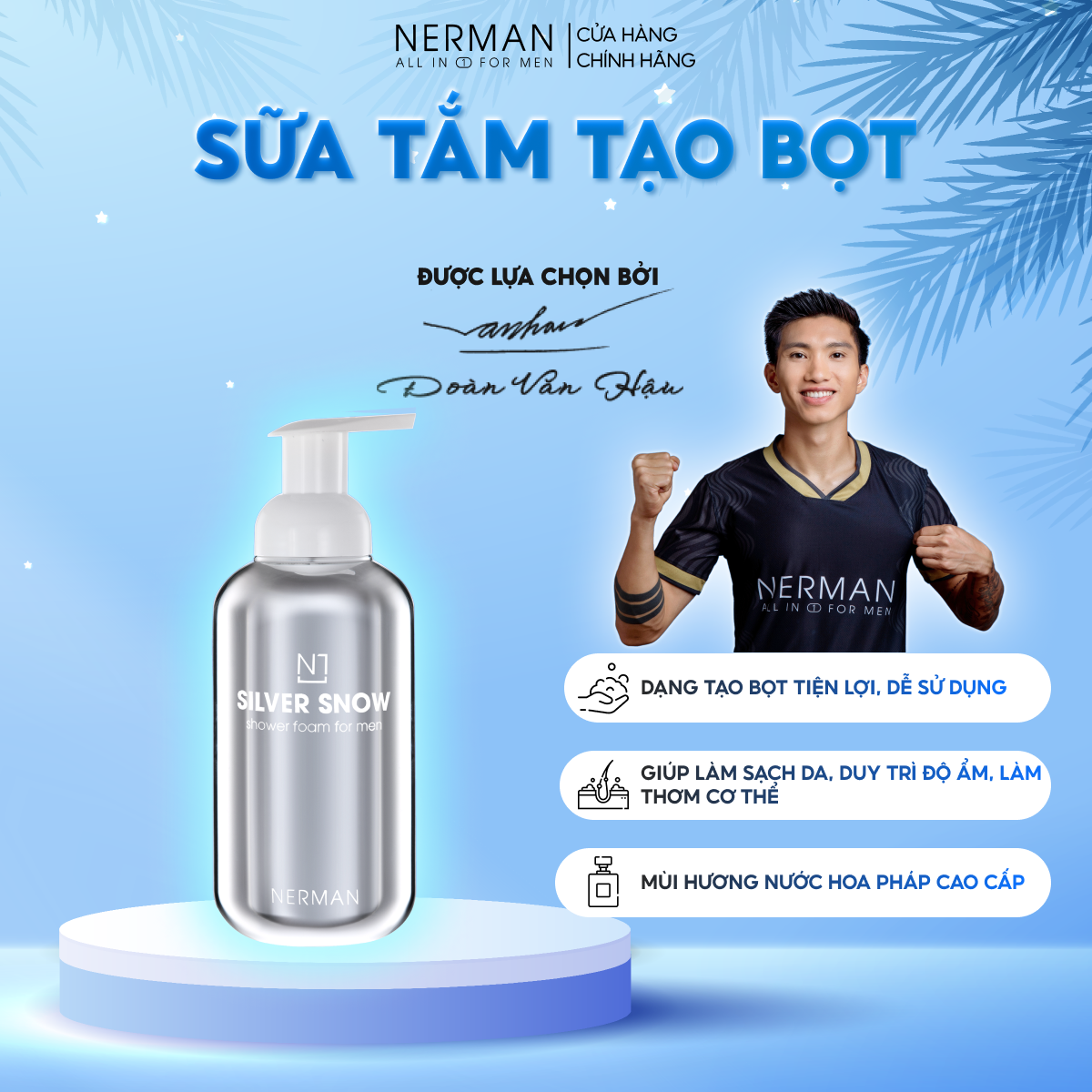 Sữa tắm nam giới tạo bọt Nano bạc Nerman Silver Snow - Hương nước hoa cao cấp 500gh Vệ Sinh Tạo Bọt 200g Nerman Hương Nước Hoa Pháp