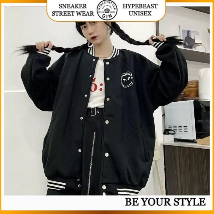 ÁO KHOÁC NỈ BOMBER FORM RỘNG ULZZANG UNISEX - GIN STORE