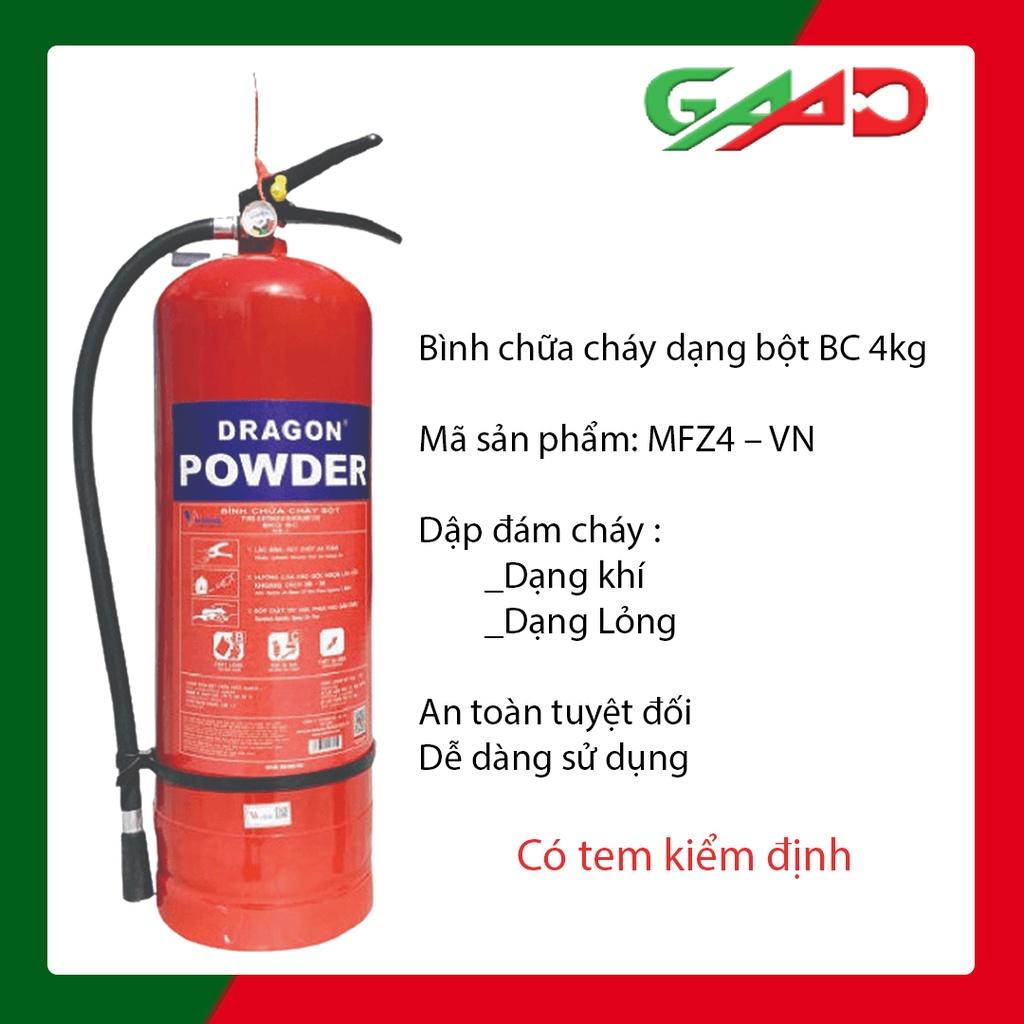 Bình cứu hỏa / bột chữa cháy Dragon BC 4kg - MFZ4, Bình dập lửa, cứu hỏa, đạp được thiết bị điện, lỏng, khí