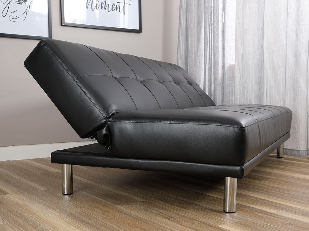 Ghế sofa giường đa năng TESI/L khung gỗ chân thép, đệm bọc da PVC cao cấp màu đen, tựa lưng ngả 3 cấp độ | Index Living Mall - Phân phối độc quyền tại Việt Nam