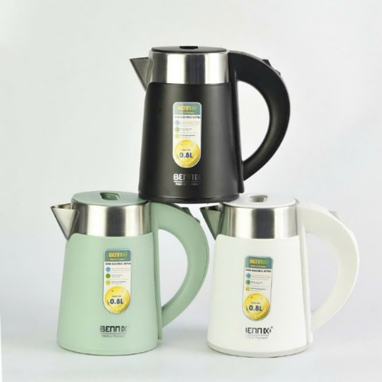 Ấm siêu tốc mini Bennix BN-008EK 2 lớp cao cấp 0.8L, sôi nhanh, an toàn, bảo hành 24 tháng Hàng chính hãng