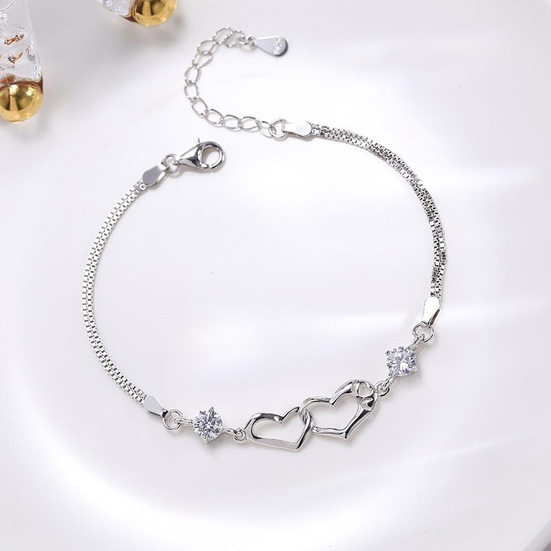 Lắc Tay Bạc Ý Hình Trái Tim Đôi Thông Điệp Tình Yêu S925 Cao Cấp L2554- Bảo Ngọc Jewelry