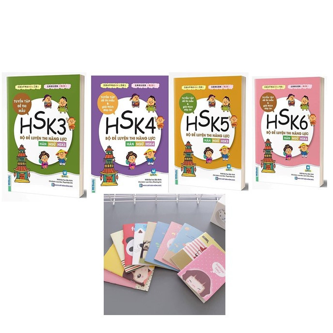 Combo 4 Cuốn Bộ Đề Luyện Thi Năng Lực Hán Ngữ - Tuyển tập đề thi mẫu : HSK 3 + HSK 4+ HSK 5 + HSK 6 ( tặng kèm sổ tay mini dễ thương KZ )