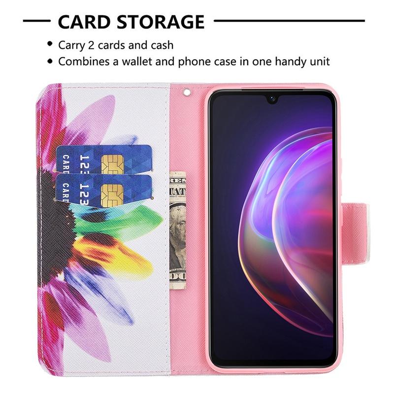 Ốp điện thoại da kiểu ví lật có giá đỡ họa tiết vẽ đơn giản cho Vivo V21 Y11 Y12 Y15 Y17
